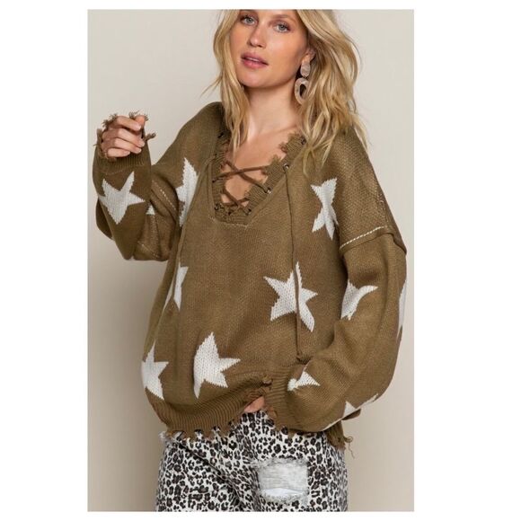 𝅺pol Boho Sweater w/ Tattered Edges & Lace-Up Front/Back - Picture 7 of 11